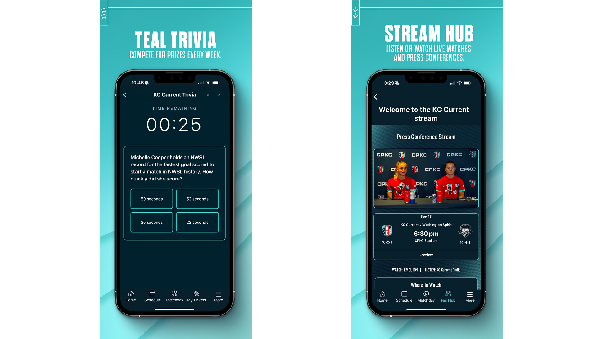 A Screenshot of Teal Trivia and the Stream Hub.