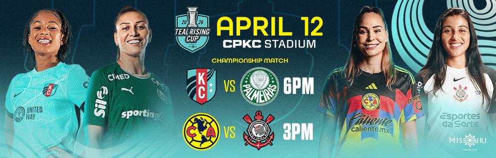 April 12 Teal Rising Cup Championship match at CPKC Stadium presented by visit Missouri graphic.