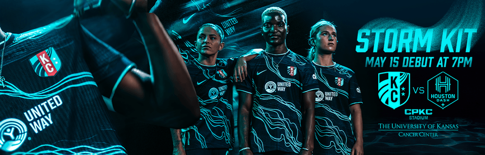 Storm Kit May 15 debut at 7pm as KC Current face Houston Dash at CPKC Stadium presented by the University of Kansas Health System.
