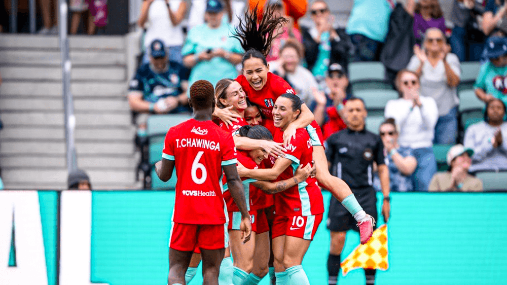 Group Celebration after goal against Denver Summit FC