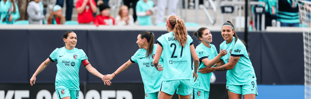 KC Current players celebrating goal as cover graphic for Match preview.