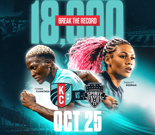 With cover players Temwa Chawinga and Trinity Rodman, join us October 25 as KC Current take on Washington Spirit. Break the Record 18000 with a ticket through our SeatGeek ticket partner.