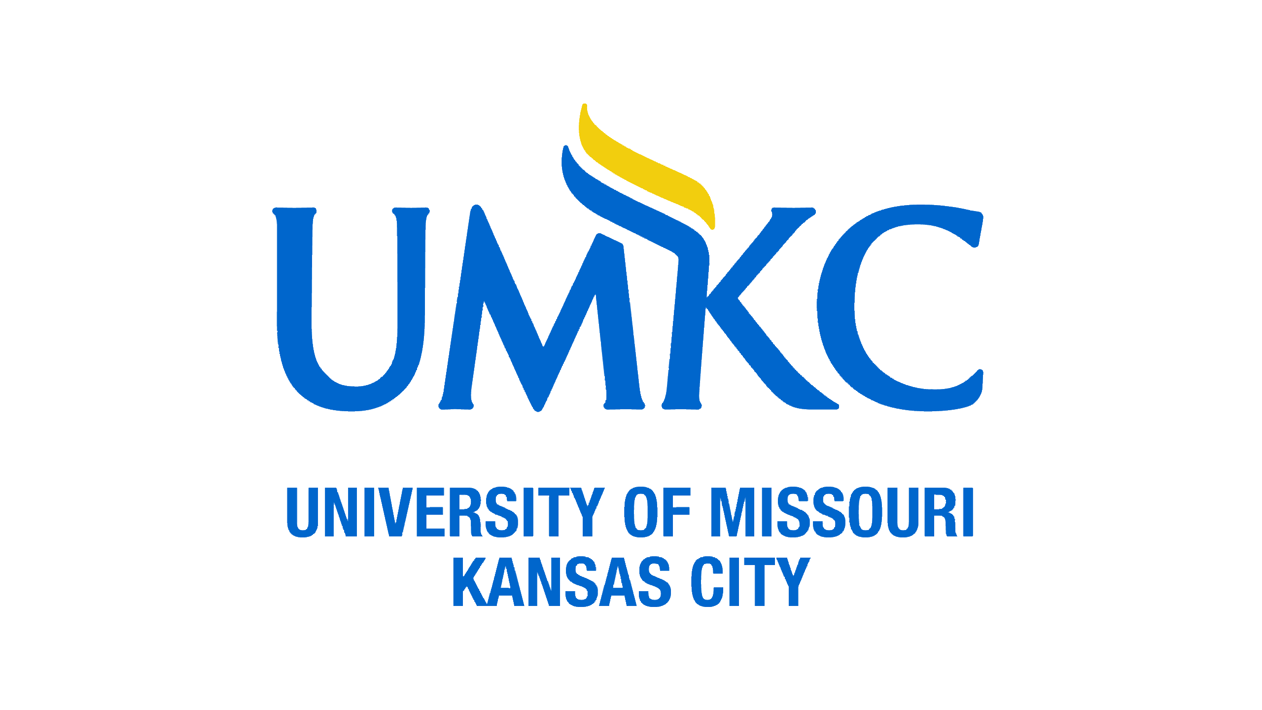 A blue and yellow graphic logo for UMKC University of Missouri Kansas City partner.