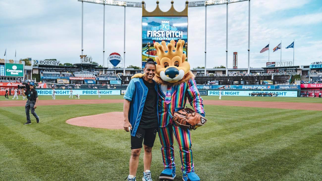 AD threw the first pitch at the Royals game.