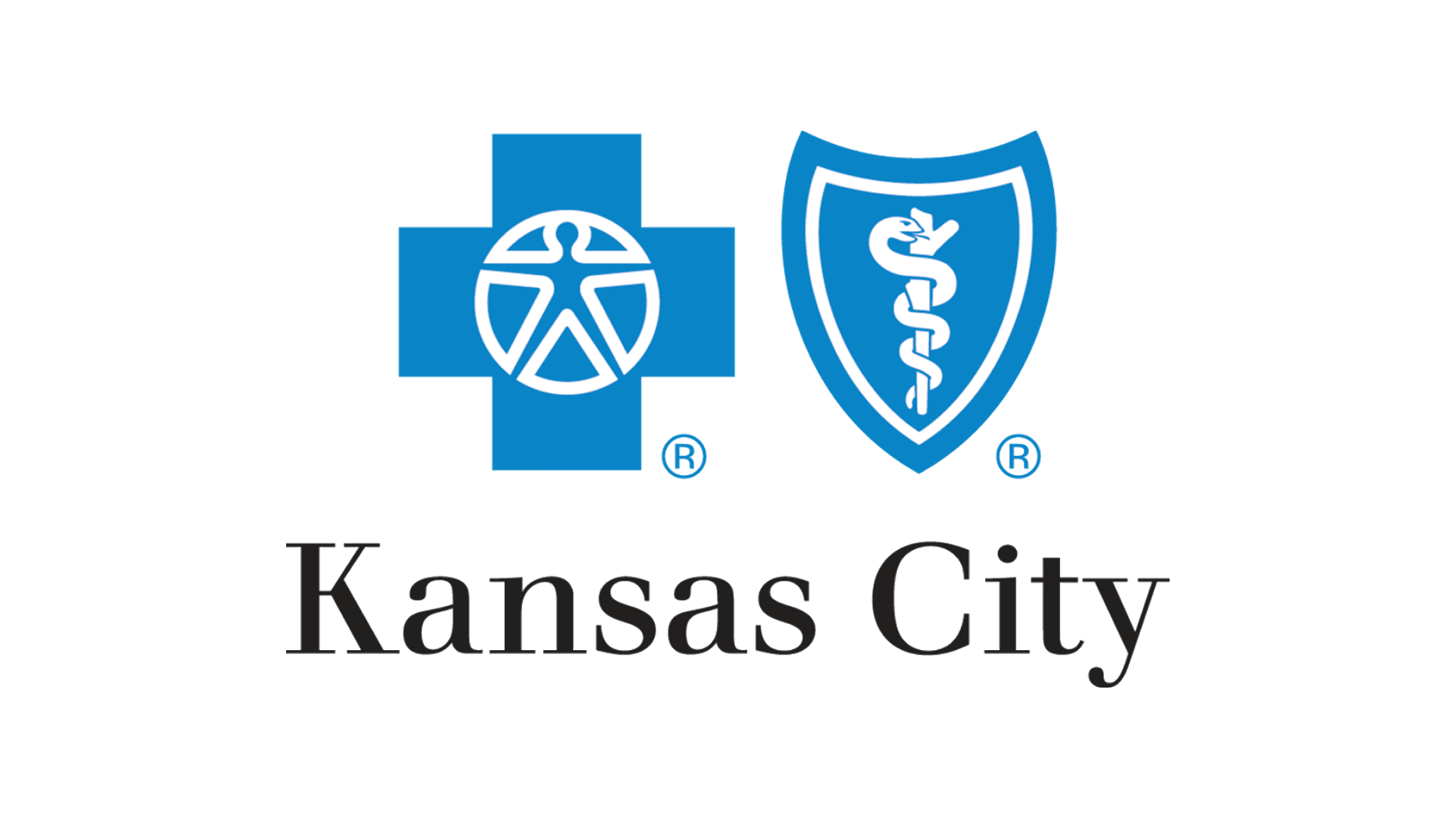 A blue and black graphic logo for Blue Cross and Blue Shield of Kansas City partner, with blue cross and shield.