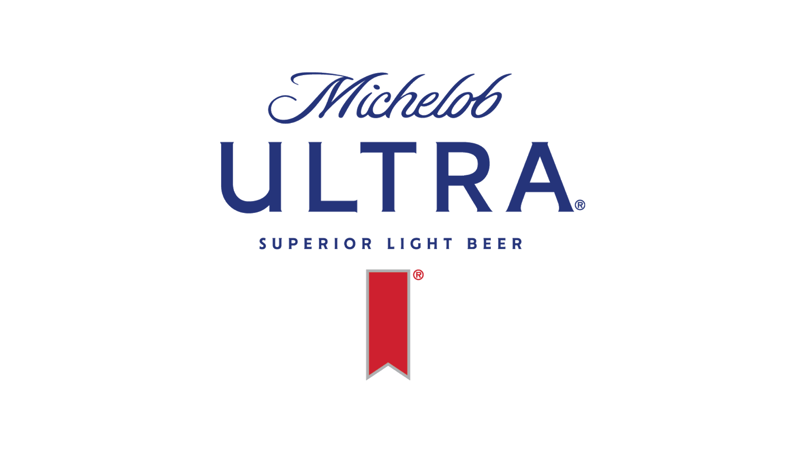 A blue and red graphic logo for Michelob Ultra Superior Light Beer partne.
