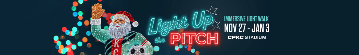 Light Up the Pitch Immersive Light Walk Nov 27 - Jan 3 CPKC Stadium.