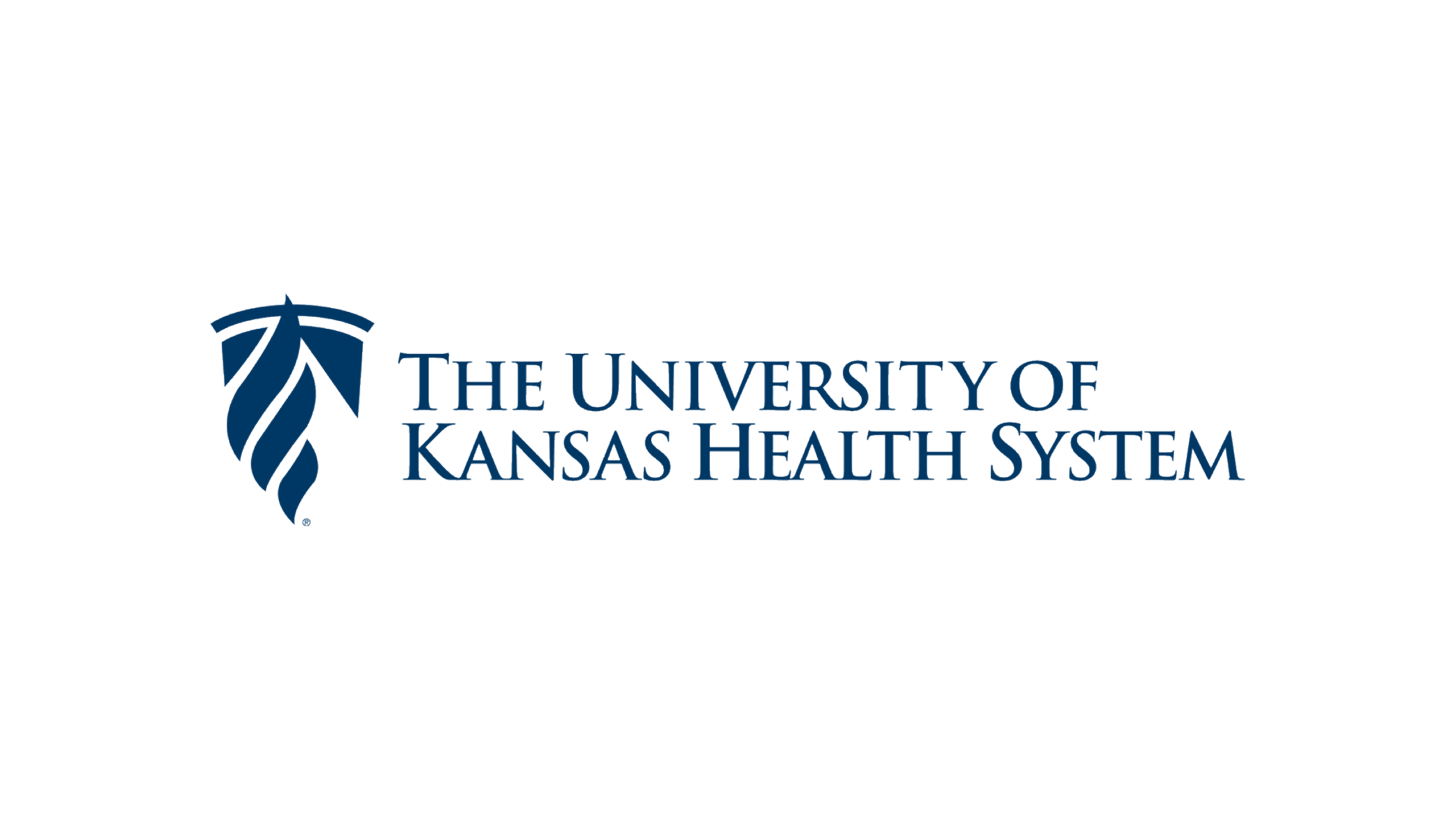 A blue graphic logo for The University of Kansas Health System partner.