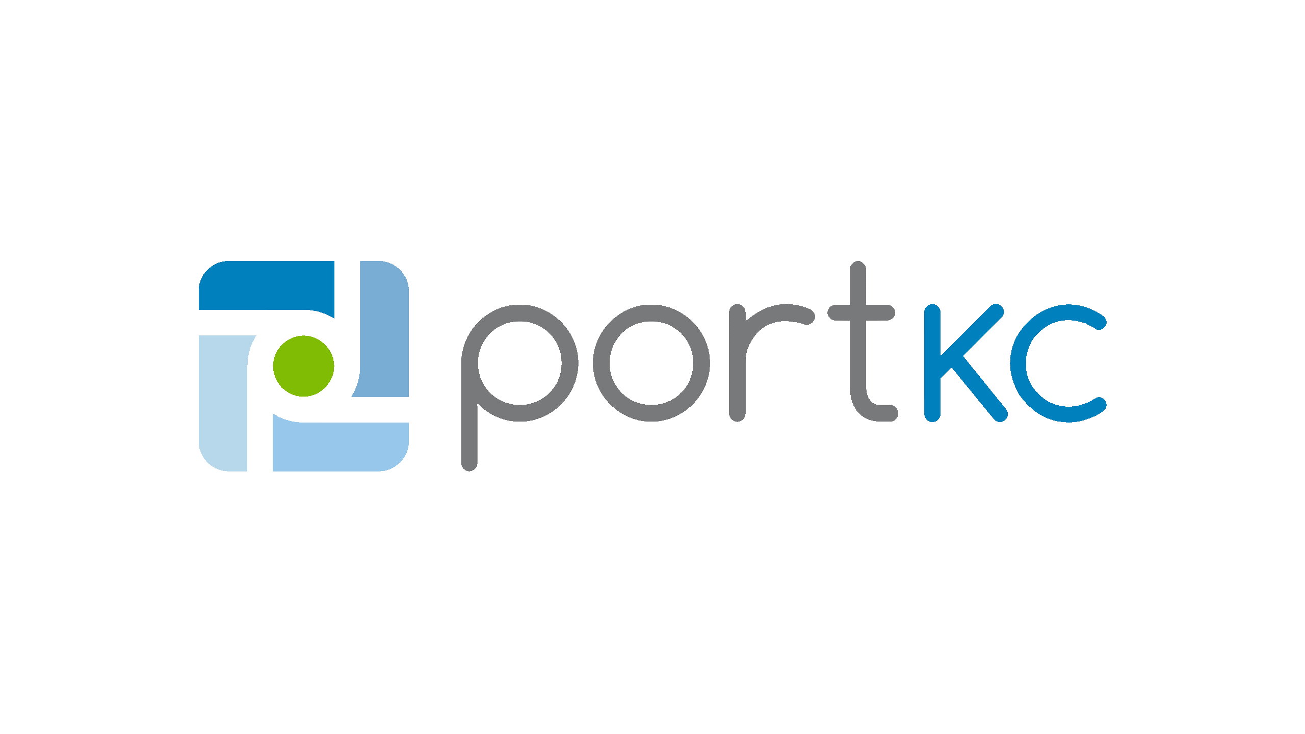 A blue, green and grey graphic logo for PortKC partner.