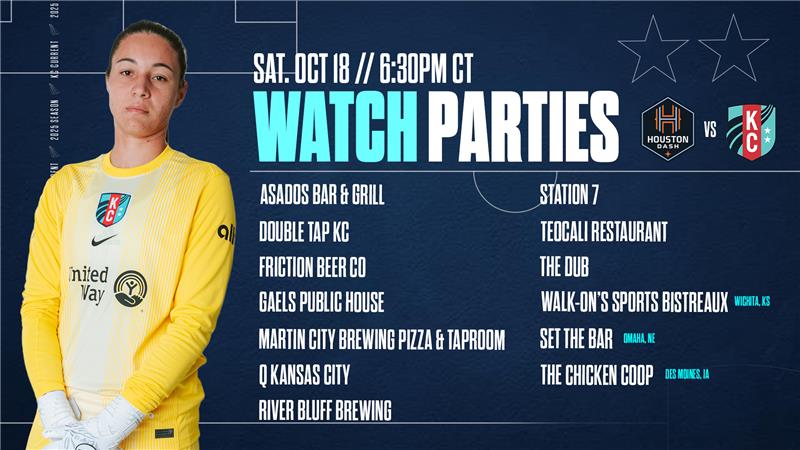 All the watch party locations in Kansas City, Wichita, Omaha, and Des Moines, with a picture of Lorena.