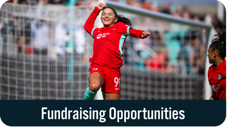 Fundraising Opportunities graphic featuring Debinha celebrating.