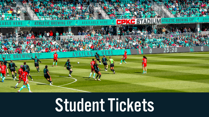 Student Tickets Graphic from standing room only view from north goal of the match.