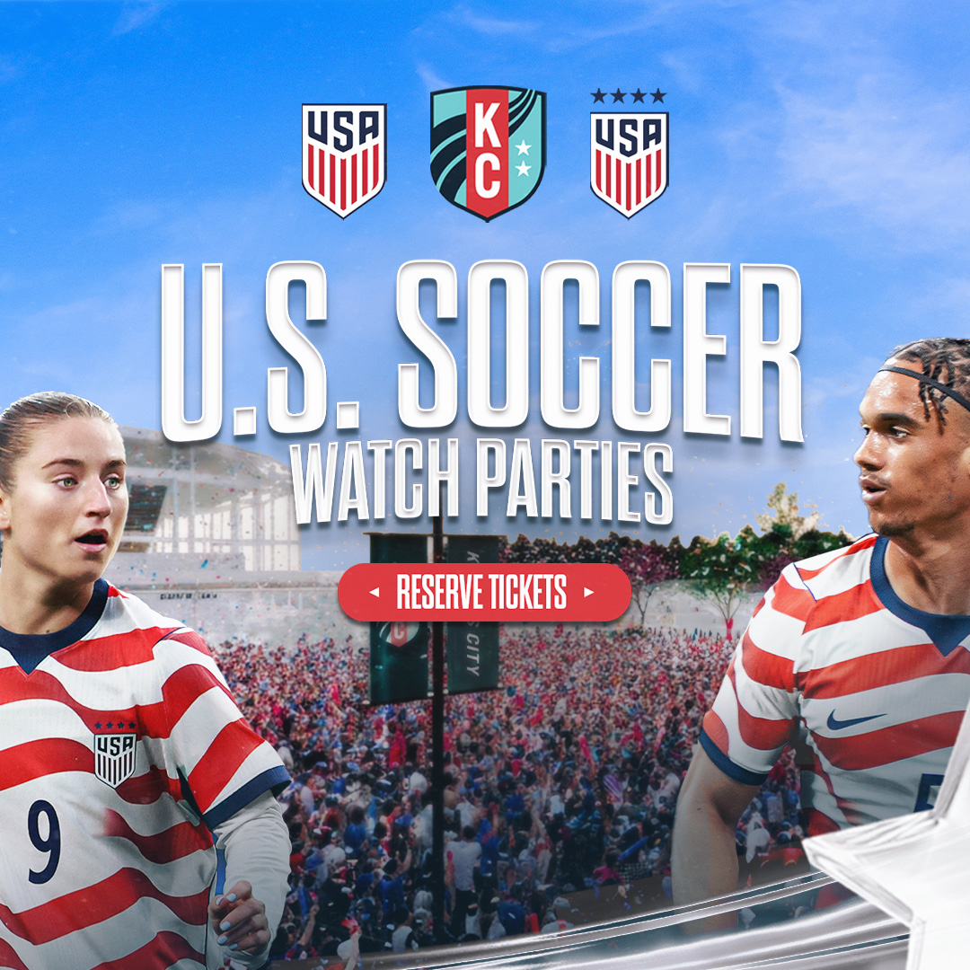Ally Sentnor and a USMNT player on a graphic promoting US Soccer Watch Parties at Current Landing.