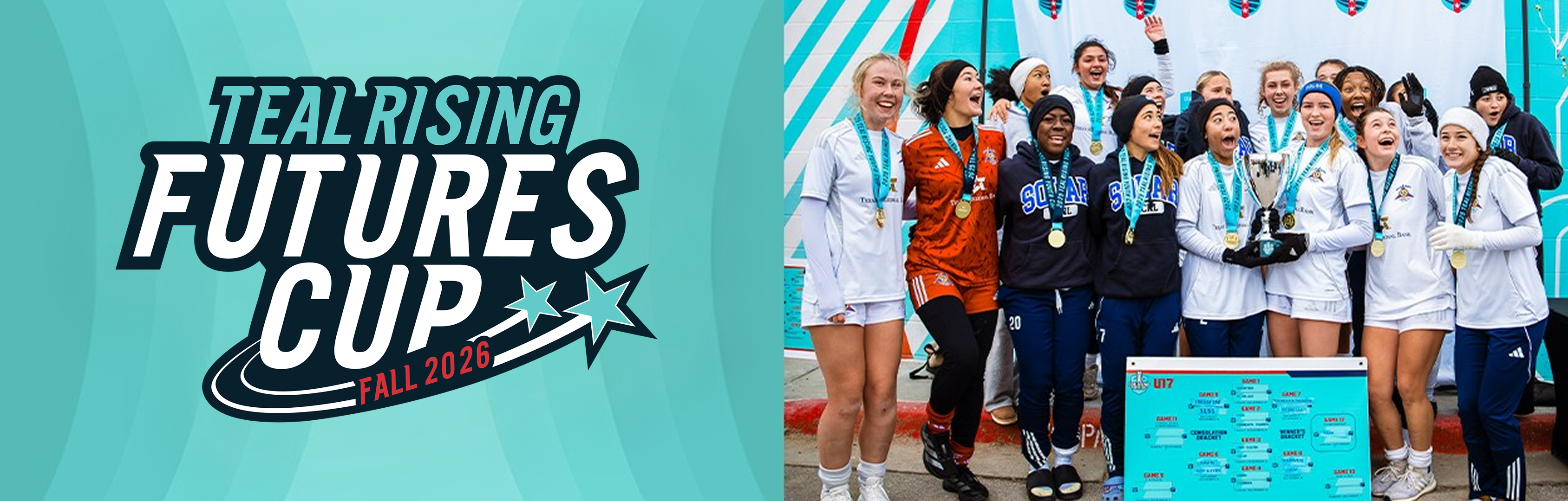 Teal Rising Futures Cup Fall 2026 Logo and banner.