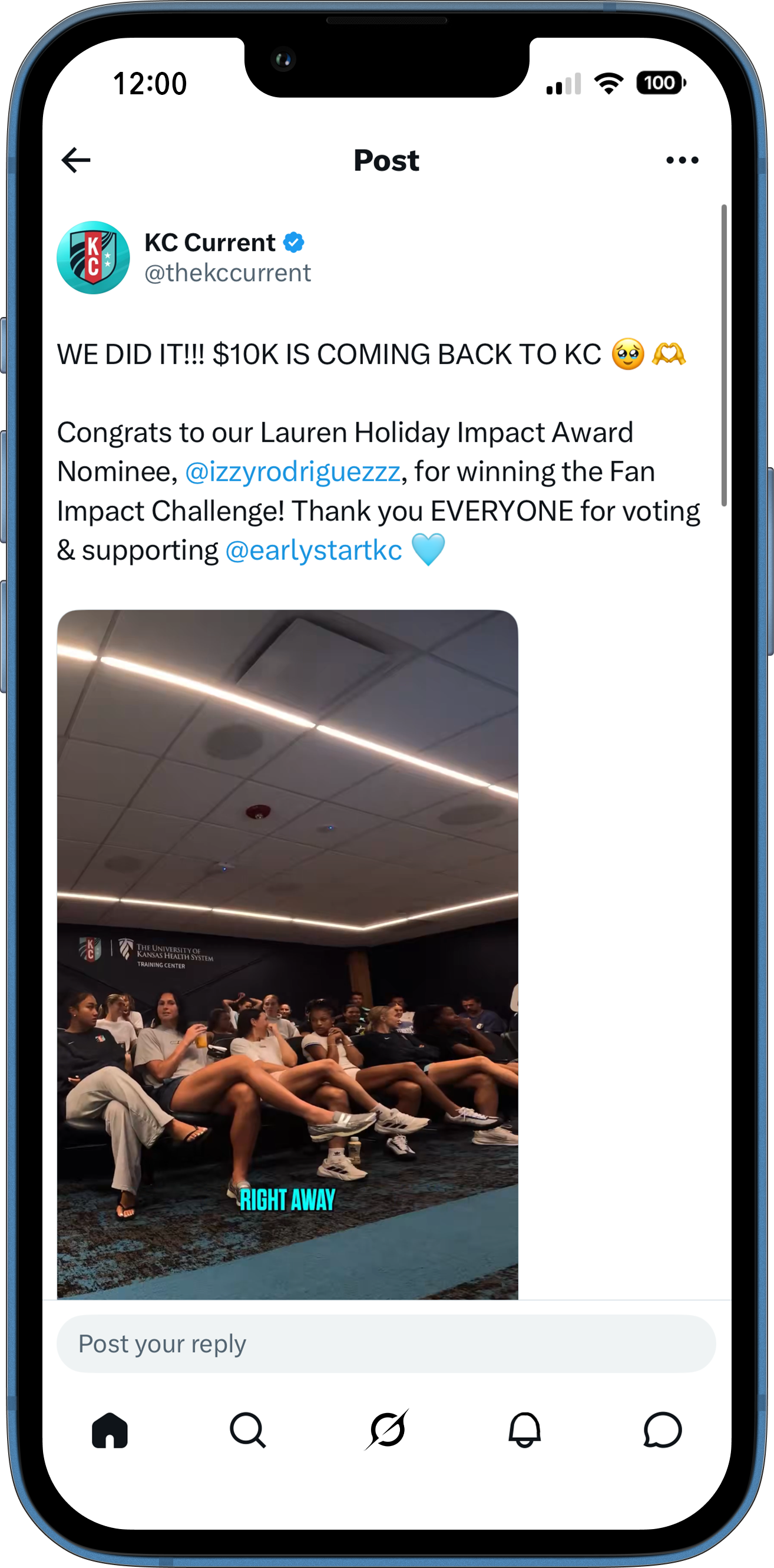 Izzy Rodriguez react to winning the 2026 Lauren Holiday Impact Award